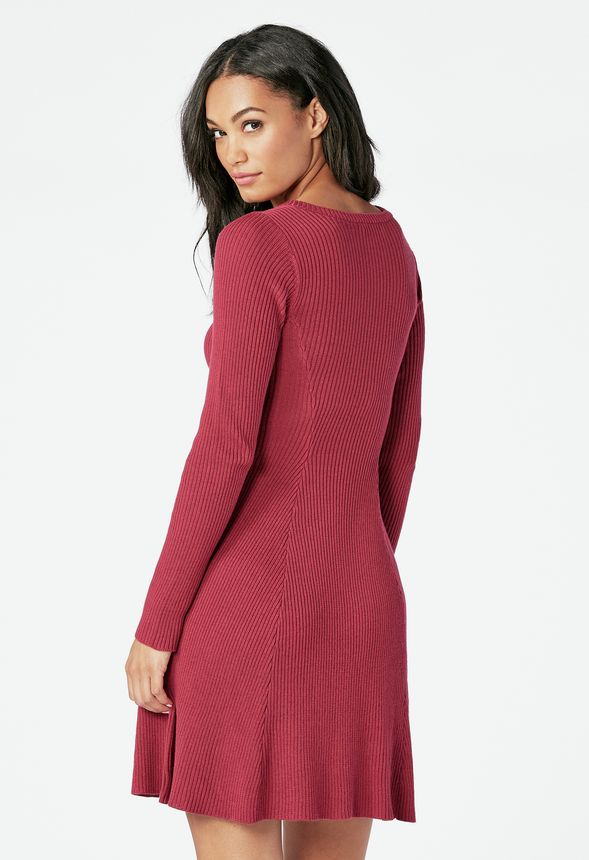 Cutout Fit & Flare Sweater Dress in Red Velvet - Get great deals at JustFab