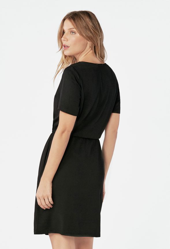 A-line Tie Front Dress In Black - Get Great Deals At Justfab