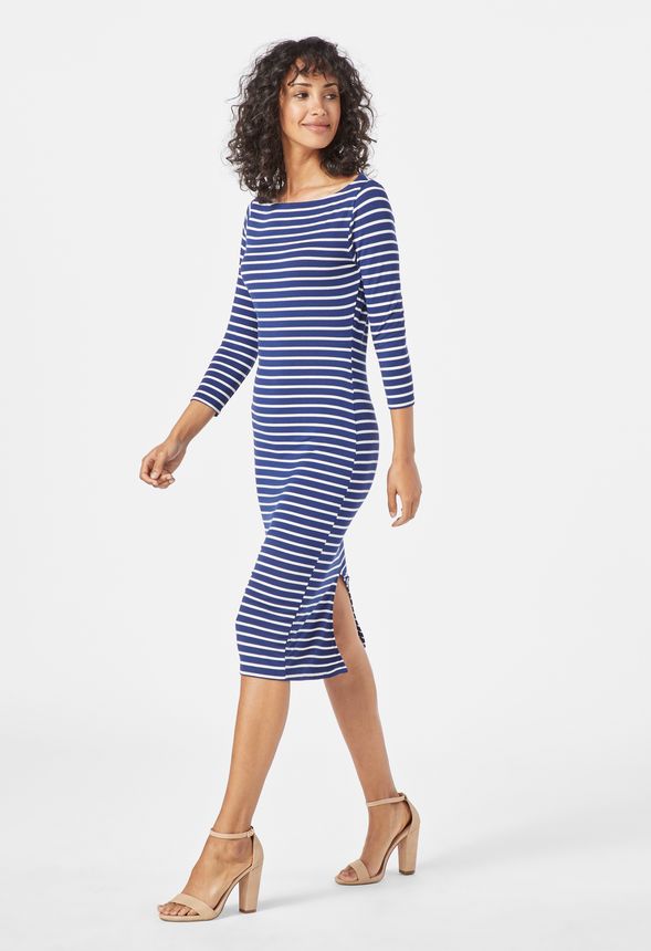 3/4 Sleeve Knit Dress in Navy/Multi - Get great deals at JustFab