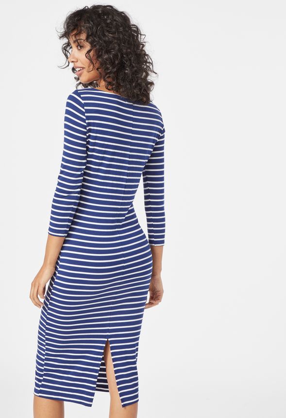 3/4 Sleeve Knit Dress in Navy/Multi - Get great deals at JustFab