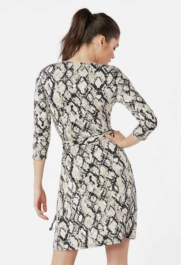 3/4 Sleeve Wrap Dress in Black/ Snake - Get great deals at JustFab
