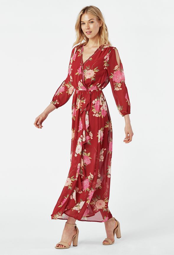 Ruffle Front Maxi Dress in CHILI PEPPER MULTI - Get great deals at JustFab