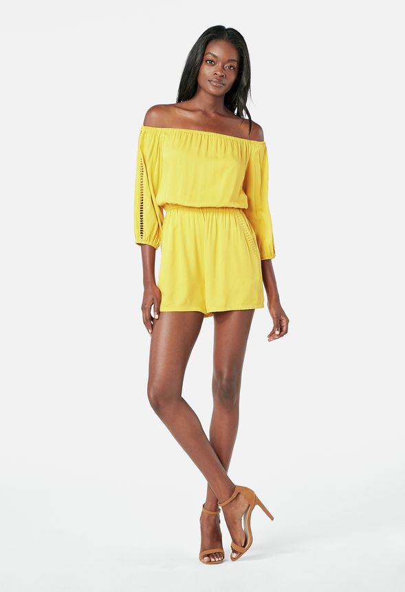 yellow off shoulder romper