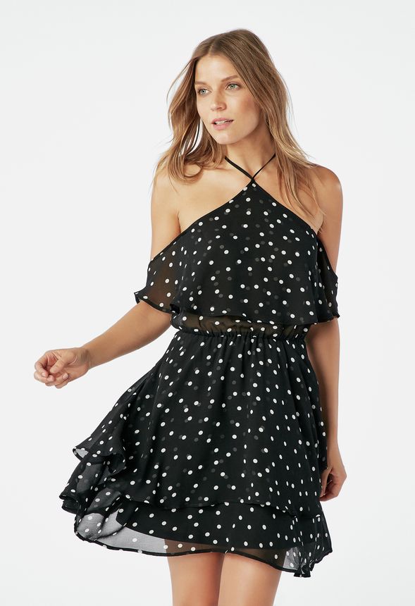 Halter Chiffon Dress in Black Multi - Get great deals at JustFab