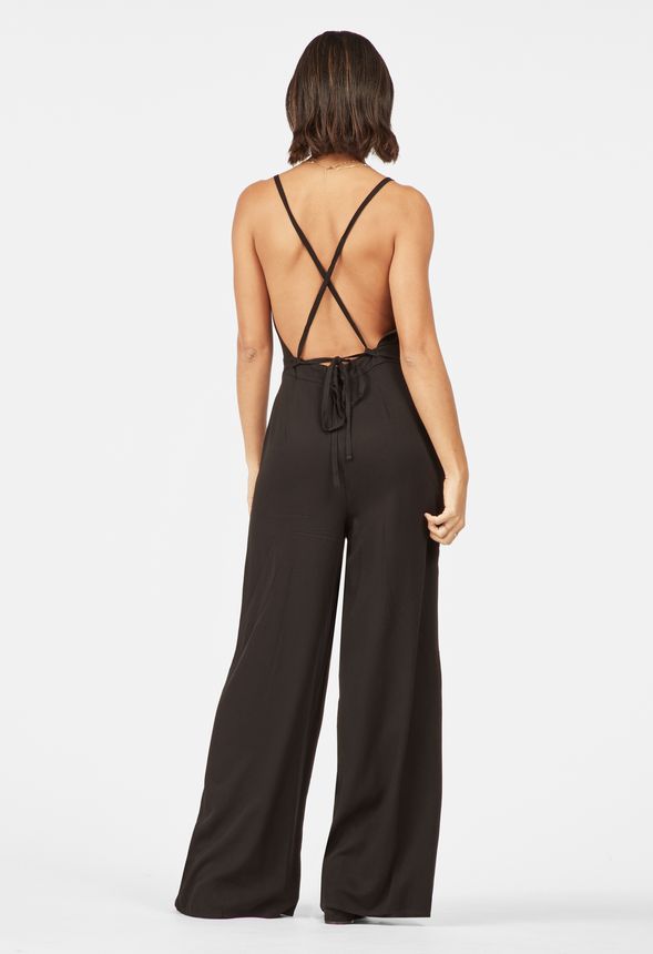 Lace-Up Back Jumpsuit in Black - Get great deals at JustFab