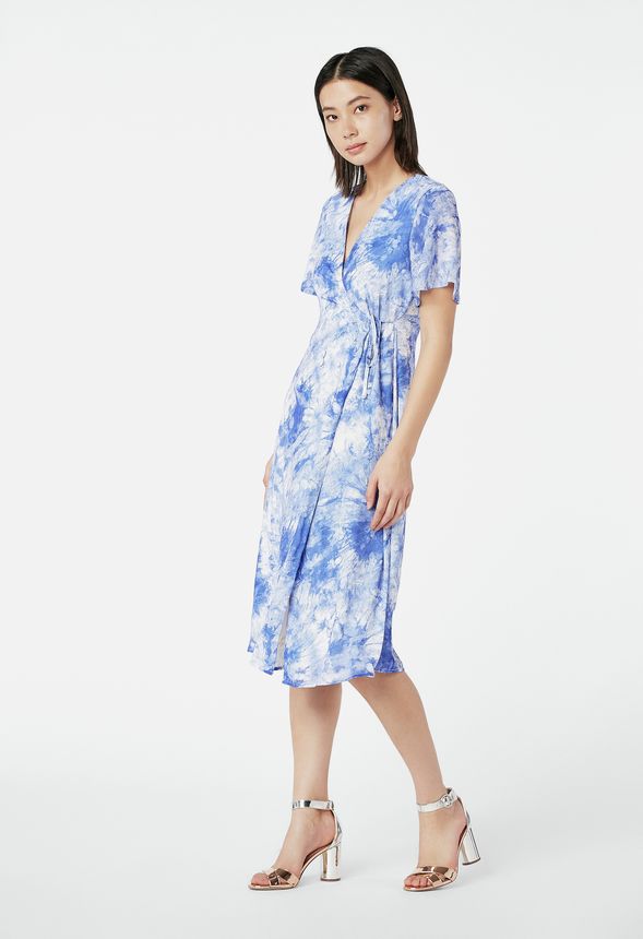 Side Tie Wrap Dress in Blue Multi - Get great deals at JustFab