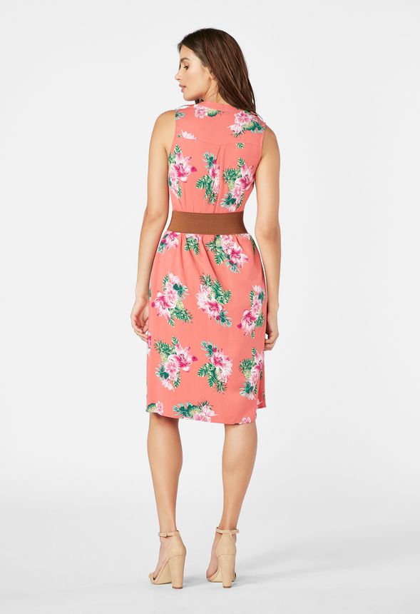Sleeveless Shirt Dress in Rose Of Sharon Multi - Get great deals at JustFab