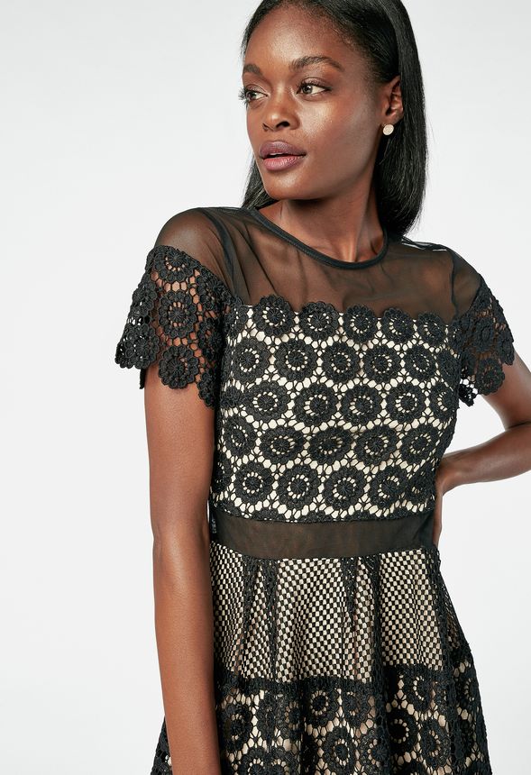Lace Fit And Flare Dress in Black - Get great deals at JustFab