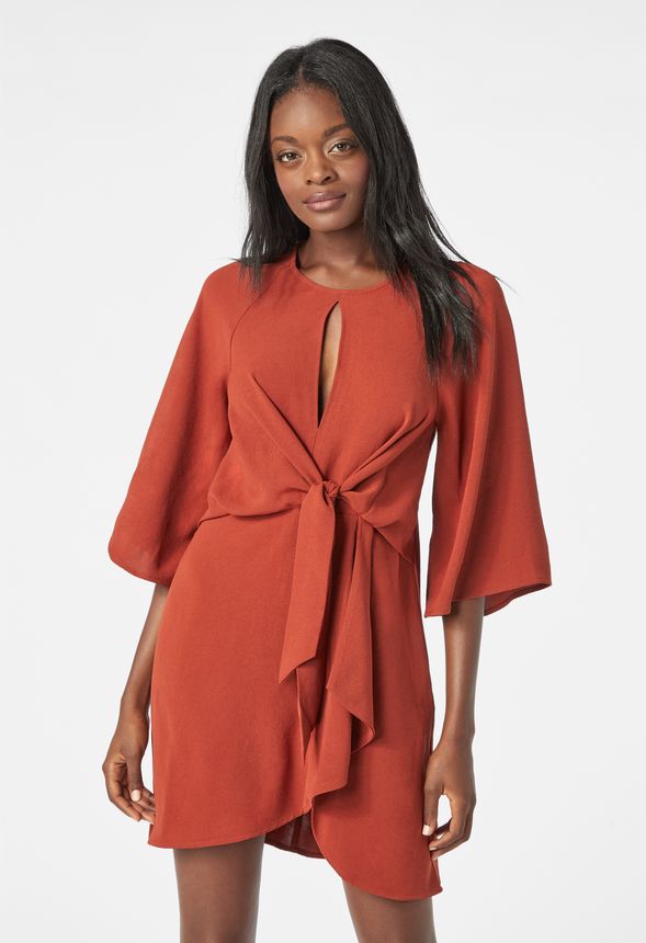 Knotted Bell Sleeve Dress in Rust - Get great deals at JustFab