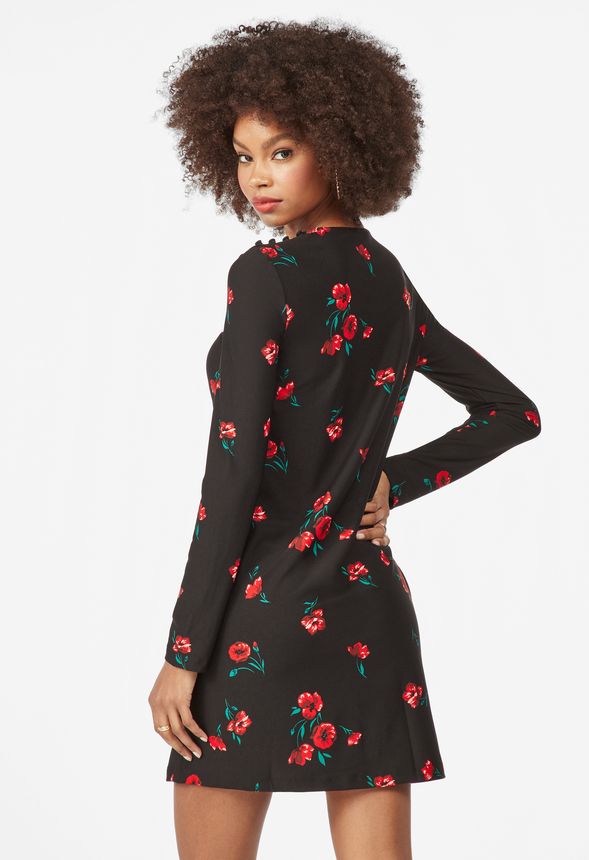 Button Shoulder Mini Shift Dress in Red Multi - Get great deals at JustFab