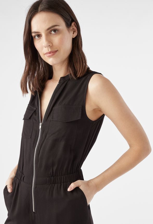Sleeveless Zip Front Jumpsuit in Black Get great deals at JustFab