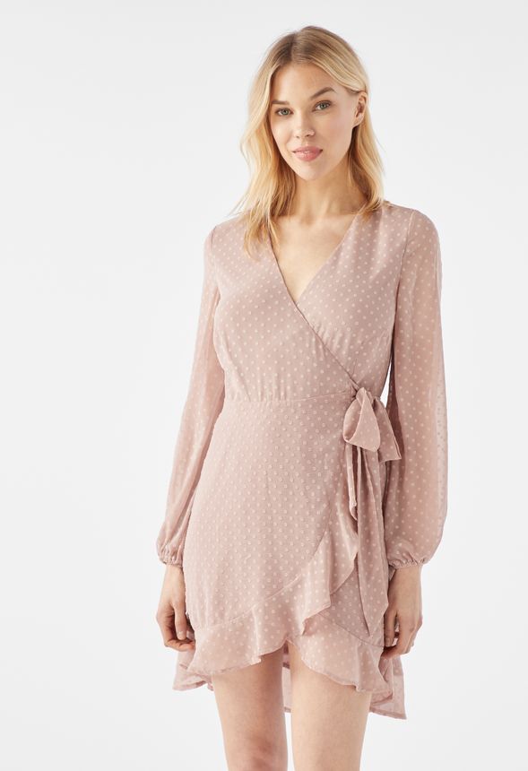 Swiss Dot Wrap Dress in Pink - Get great deals at JustFab