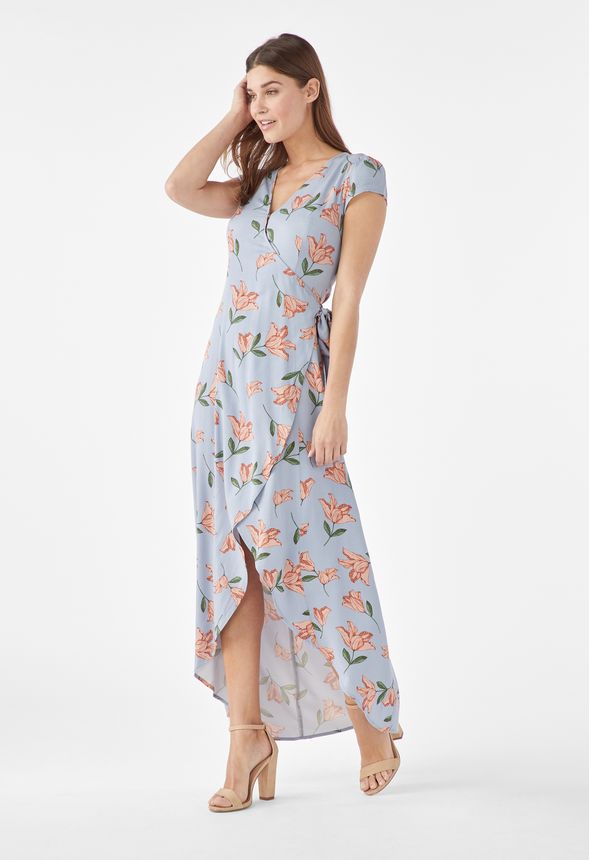 Wrap Short Sleeve Maxi Dress in Eventide Multi - Get great deals at JustFab