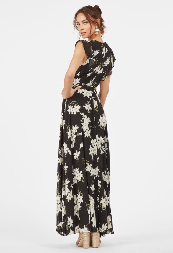 Flutter Sleeve Maxi Dress in Black Multi - Get great deals at JustFab