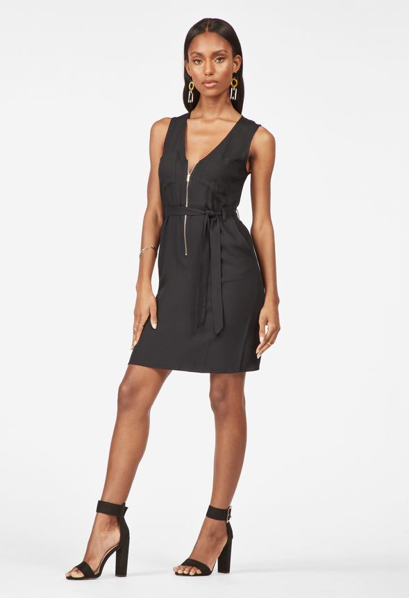 Sleeveless Zipper Front Dress in Black - Get great deals at JustFab