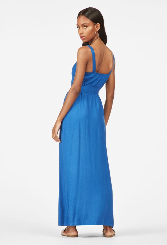 Button Front Maxi Dress in True Blue Get great deals at JustFab