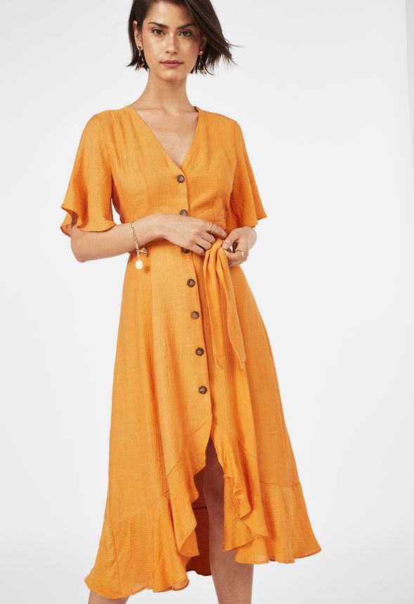 Flutter Sleeve Midi Dress in Marigold - Get great deals at JustFab