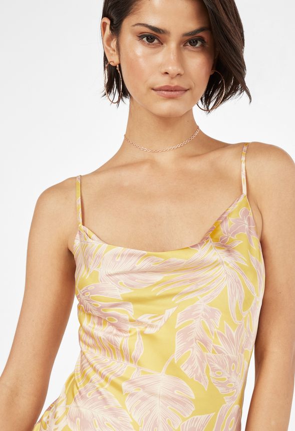 Tropical Print Silky Dress in YELLOW MULTI - Get great deals at JustFab