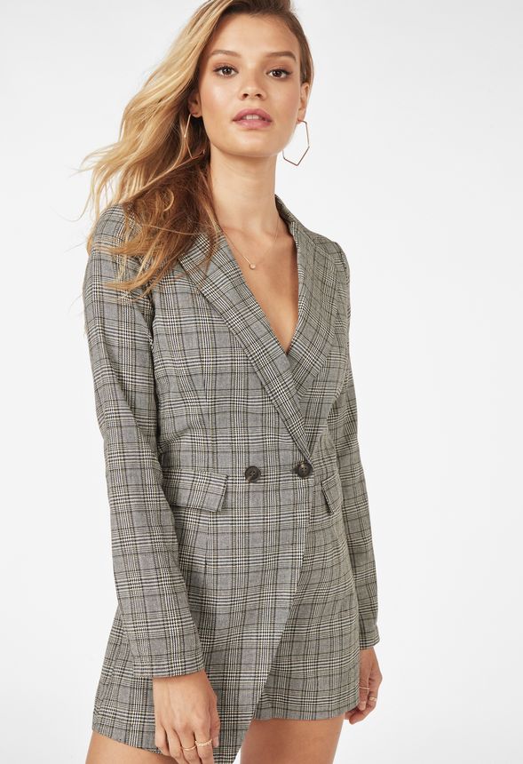 Plaid Romper in OLIVE MULTI - Get great deals at JustFab