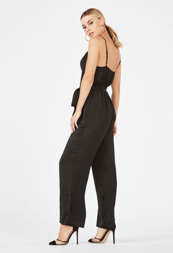 Surplice Front Jumpsuit in Black - Get great deals at JustFab
