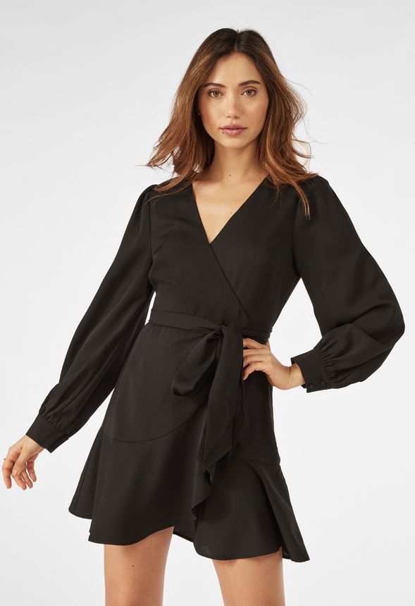 Flutter Sleeve Wrap Dress in Black - Get great deals at JustFab
