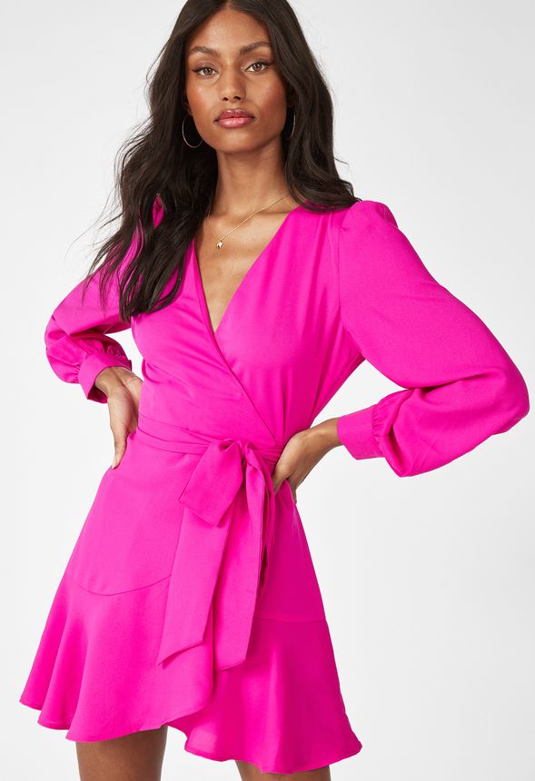 Flutter Sleeve Wrap Dress in Magenta - Get great deals at JustFab