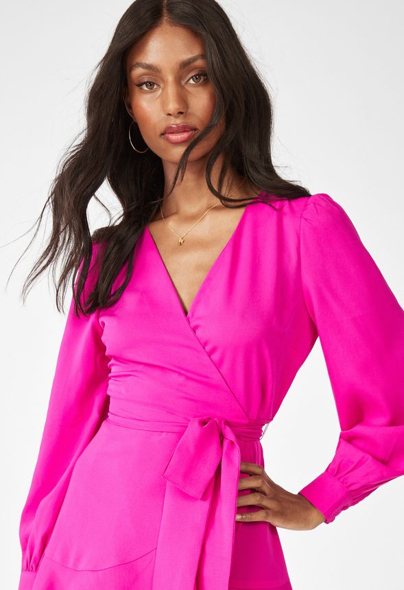 Flutter Sleeve Wrap Dress in Magenta - Get great deals at JustFab