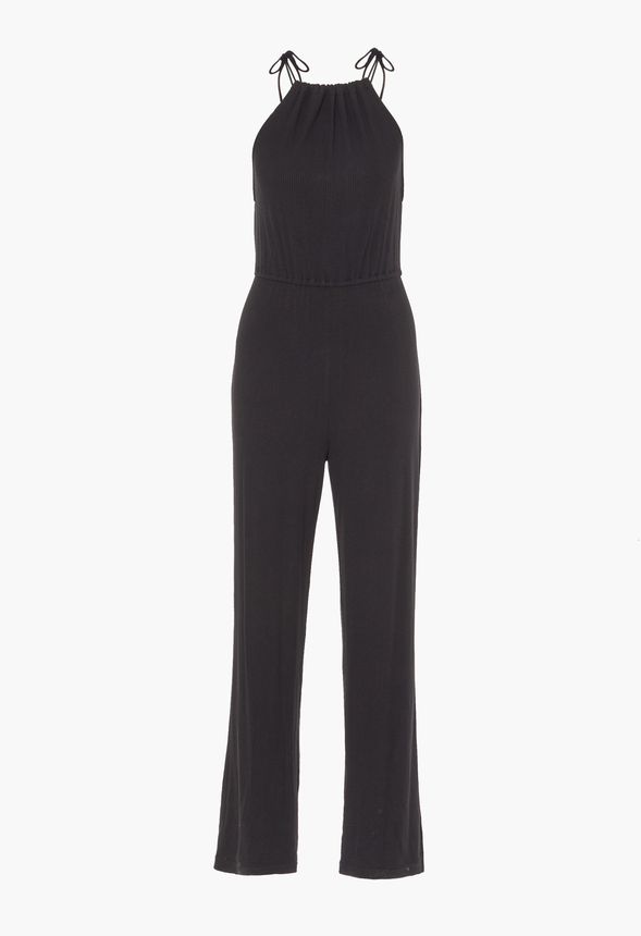 Shoulder Tie Halter Jumpsuit Plus Size in Black - Get great deals at ...