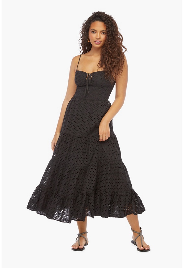 Eyelet Corset Maxi Dress Clothing in Black - Get great deals at JustFab