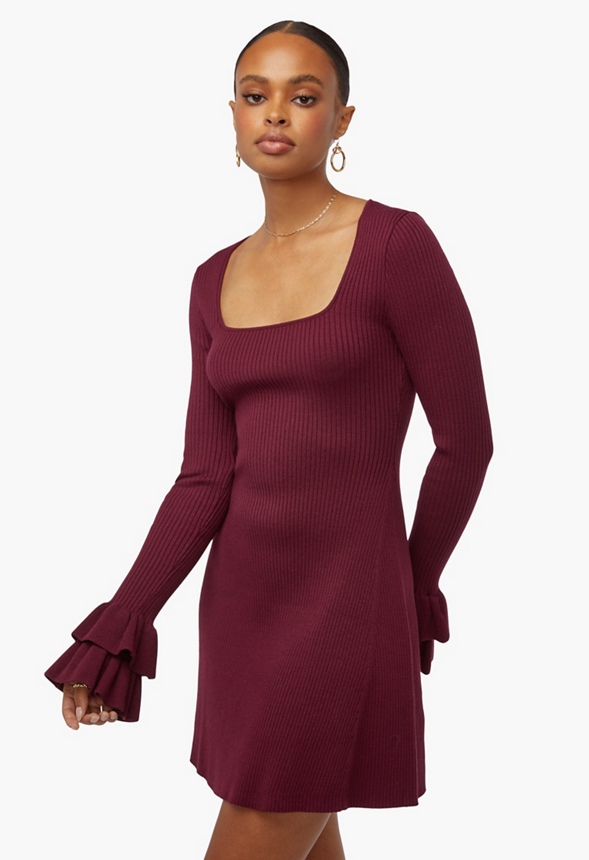 Ruffle Sleeve Sweater Dress