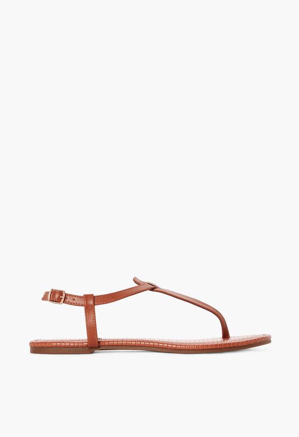 Pia T-Strap Sandal in Cognac Embossed - Get great deals at JustFab