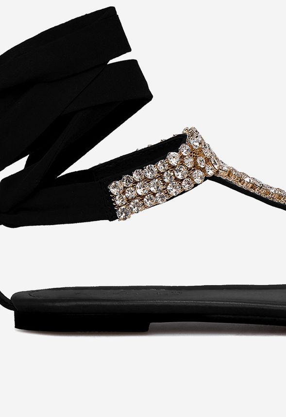 Chantalia Jeweled Flat Sandal in Black - Get great deals at JustFab