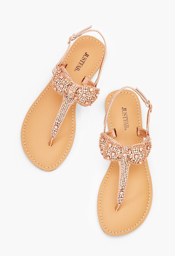 Terena Embellished Bow Flat Sandal in Rose Gold - Get great deals at ...