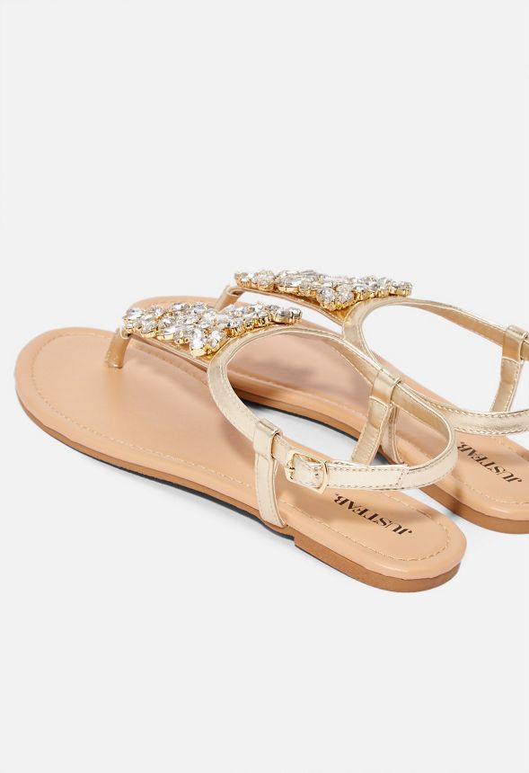 Corrine Embellished Flat Sandal in Champagne - Get great deals at JustFab