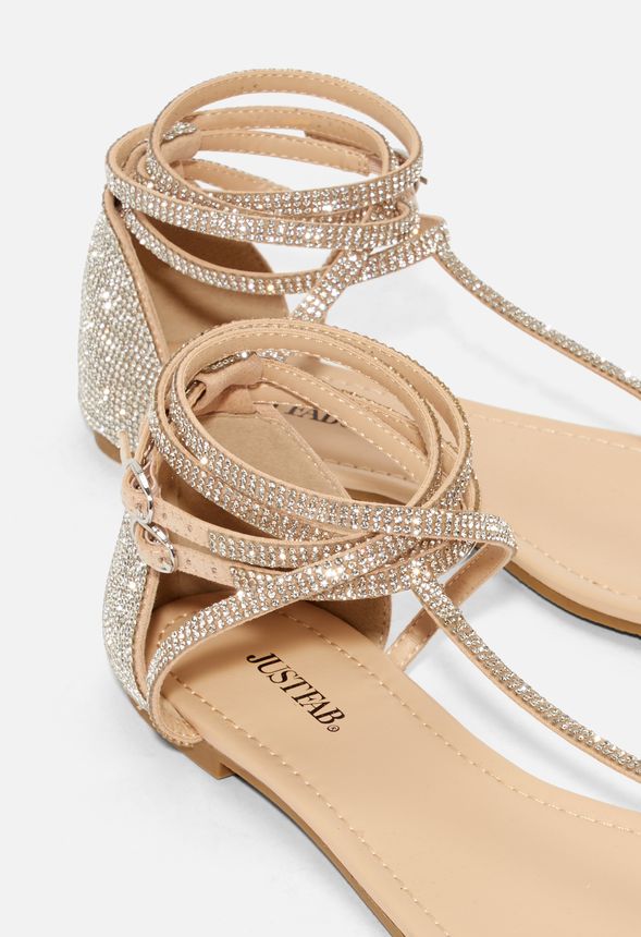 Kylie Ankle-Tie Flat Sandal in Beige - Get great deals at JustFab
