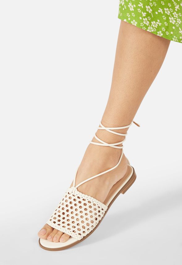 Rikky Lace-Up Woven Sandal in White - Get great deals at JustFab