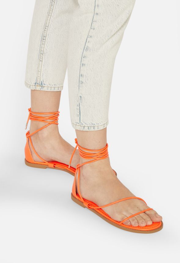Orange Lace Up Sandals 