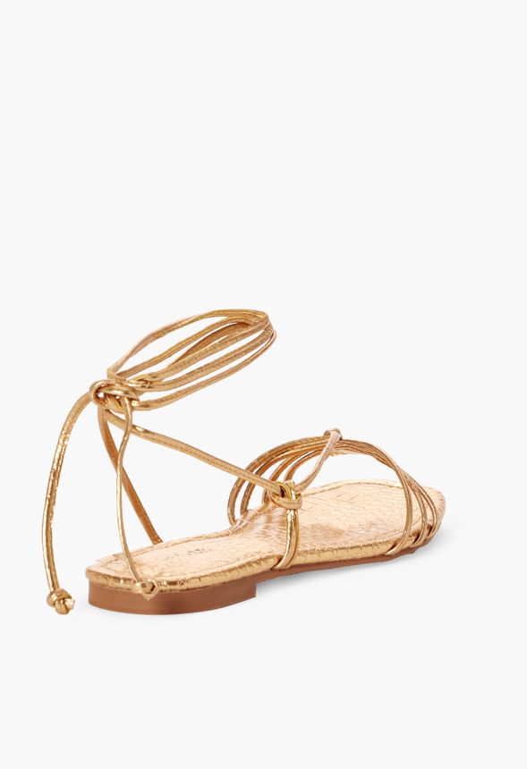 gold lace up sandals flat