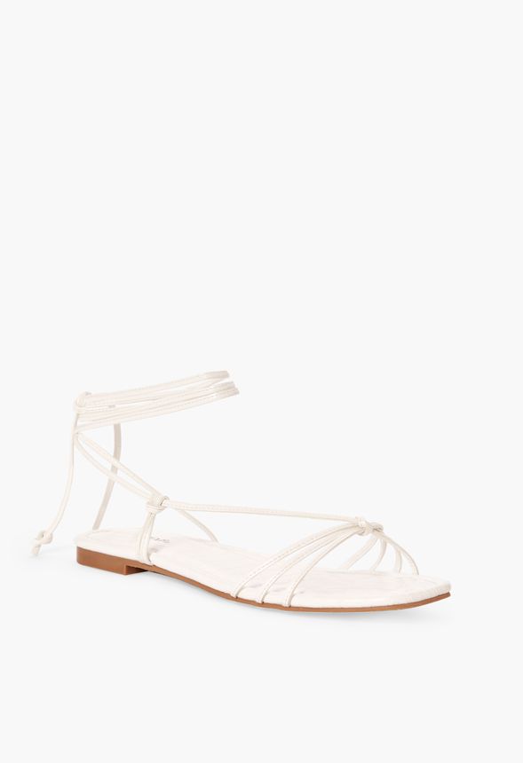 Aliz Lace-Up Flat Sandal in White - Get 