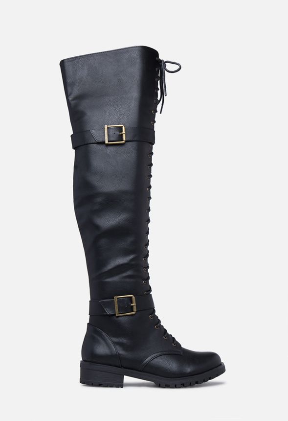 Piper Thigh-High Combat Boot in Black Onyx - Get great deals at JustFab