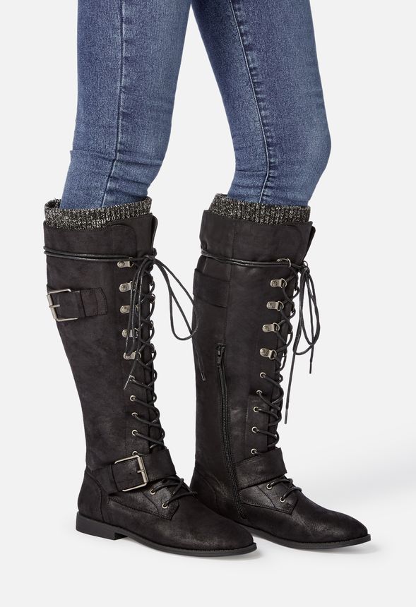 Svana Lace-Up Tall Boot in Black - Get great deals at JustFab