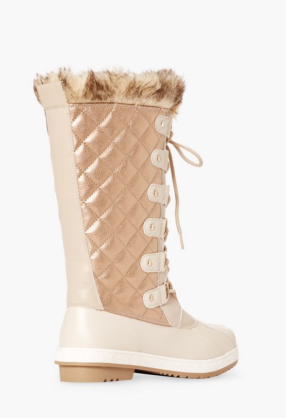 Marley Quilted Faux Fur Snow Boot in Gold - Get great deals at JustFab