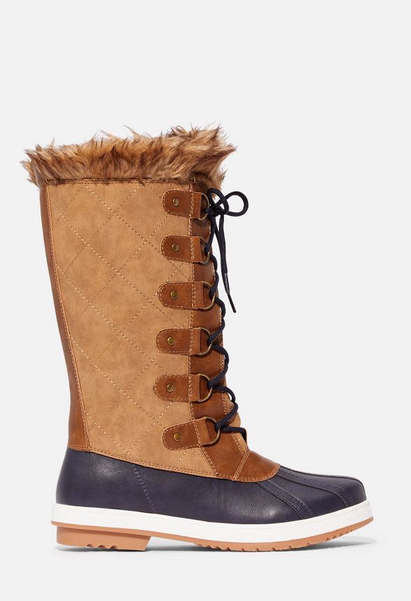 Marley Quilted Faux Fur Snow Boot in Cognac/Navy - Get great deals at ...