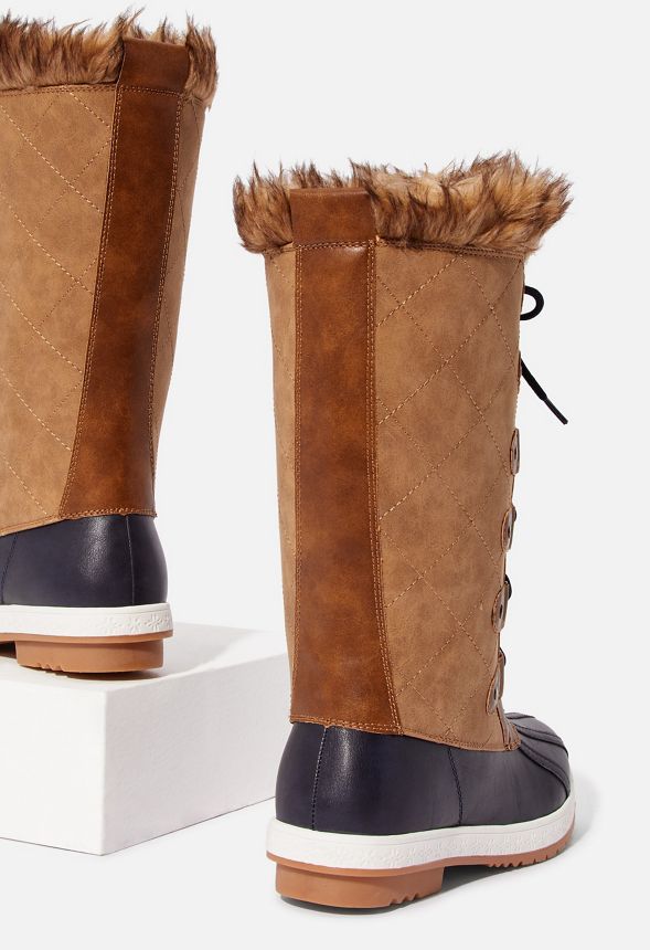 Marley Quilted Faux Fur Snow Boot In Cognacnavy Get Great Deals At Justfab 