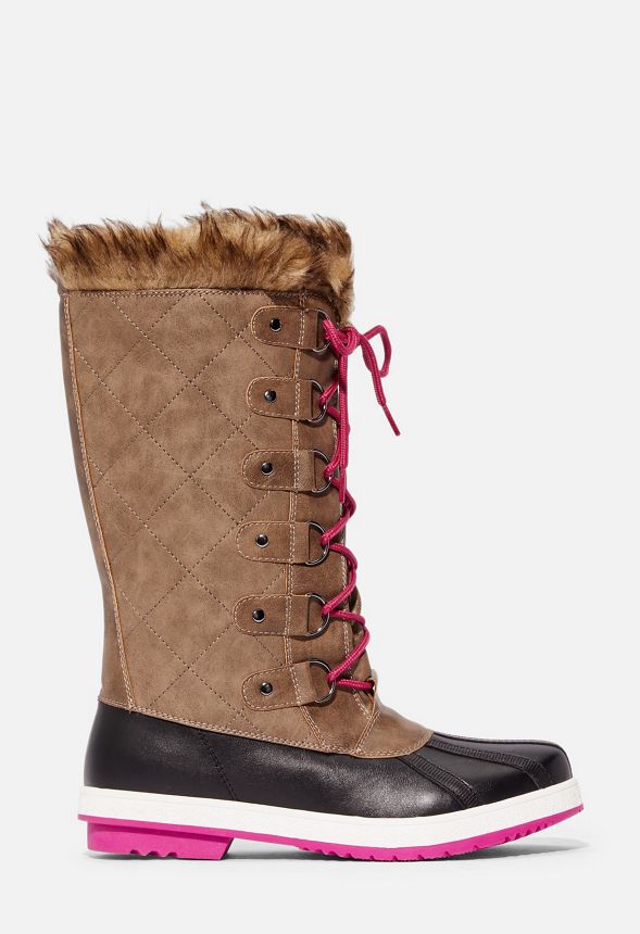 Marley Quilted Faux Fur Snow Boot in Taupe/Berry - Get great deals at ...
