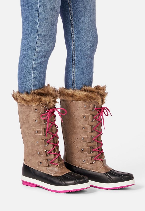 Marley Quilted Faux Fur Snow Boot in Taupe/Berry - Get great deals at ...