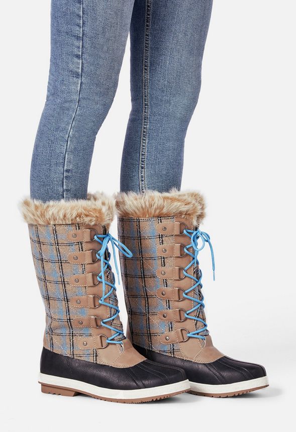 Marley Quilted Faux Fur Snow Boot In Navytaupe Get Great Deals At Justfab 