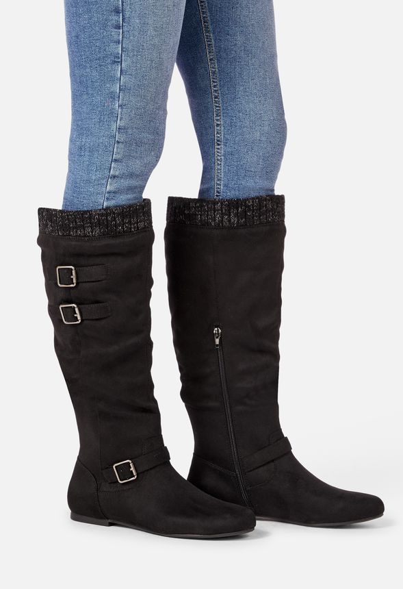 Aieeda Sweater Buckle Boot in Black - Get great deals at JustFab