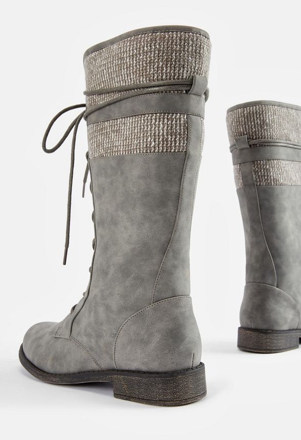 knee high boots with sweater cuff