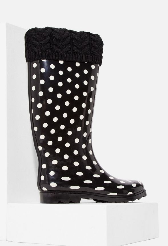 Rockie Fold over Cuff Rain Boot in BLACK POLKA DOT - Get great deals at ...